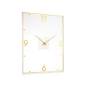 Rectangular classic wall clock with gold numerals and hands on a white face with gold frame border.