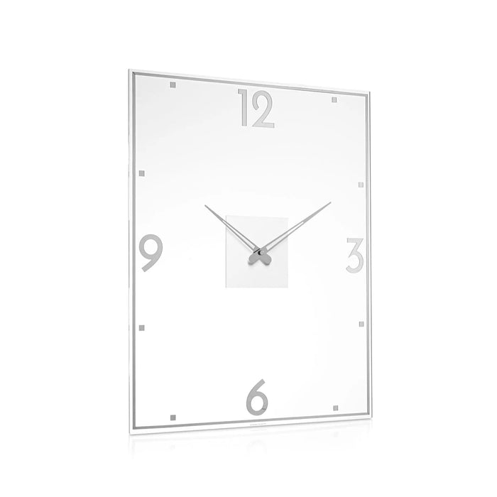 Rectangular classic wall clock with white face, minimalist hour markers, and silver hands on a light gray frame by Waterdale Collection.