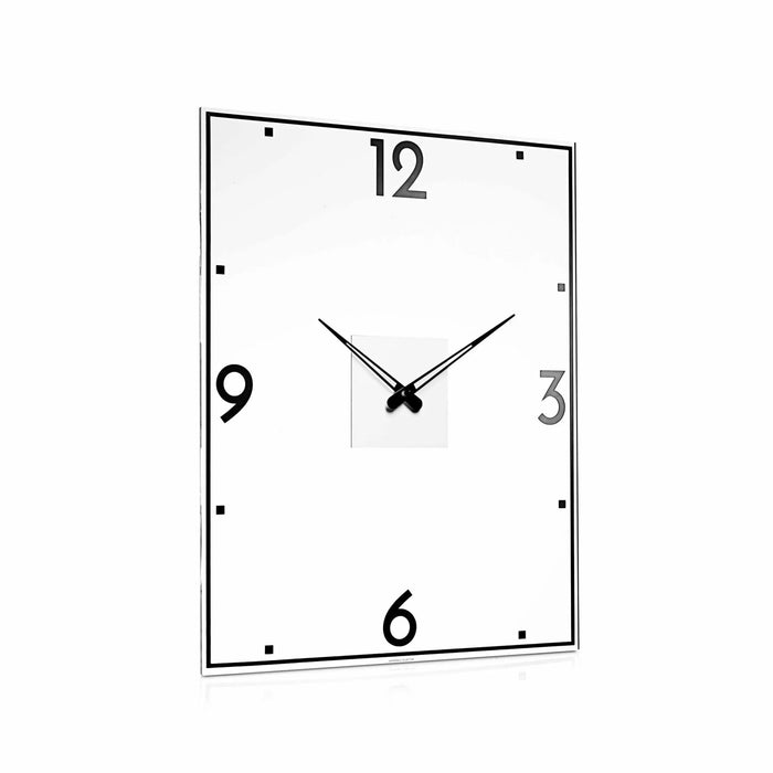 Rectangular classic wall clock with white face, black numbers at 12, 3, 6, and 9 positions, thin black hands, and minimalist design from Waterdale Collection.
