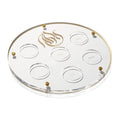 Regal Seder Plate with clear glass bowls arranged in a circle on a silver-rimmed base, ideal for Pesach and Passover seders.