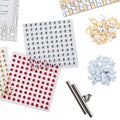 Replacement mosaic pieces and rhinestones for the Waterdale Collection Mosaic Advanced Chanukah Tabletop, laid out with the instruction sheet