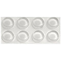 Eight clear rubber replacement feet arranged in two rows of four on a white backing card from Waterdale Collection hardware.