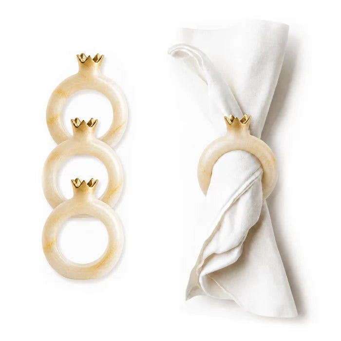 Sculptural resin pomegranate napkin rings, set of 4, from Waterdale Collection