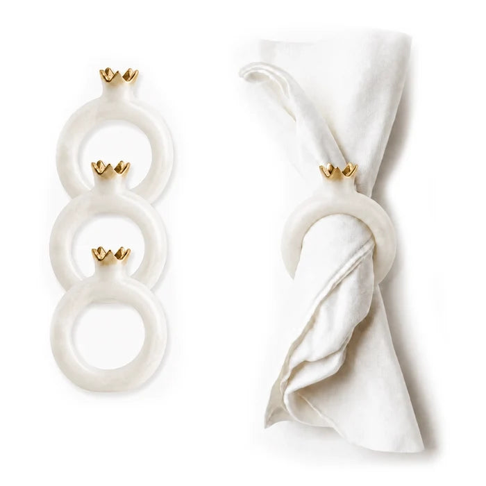 Sculptural resin pomegranate napkin rings, set of 4, from Waterdale Collection
