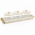Gold Resin Rectangle Dip Bowl Set with Tray & Spoons | 3 dip bowls with 3 gold spoons and a resin tray holder