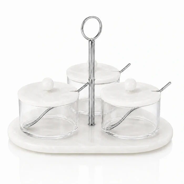 Luxury Resin Rotating Dip Bowl Set | Silver Elegant Serving Bowls