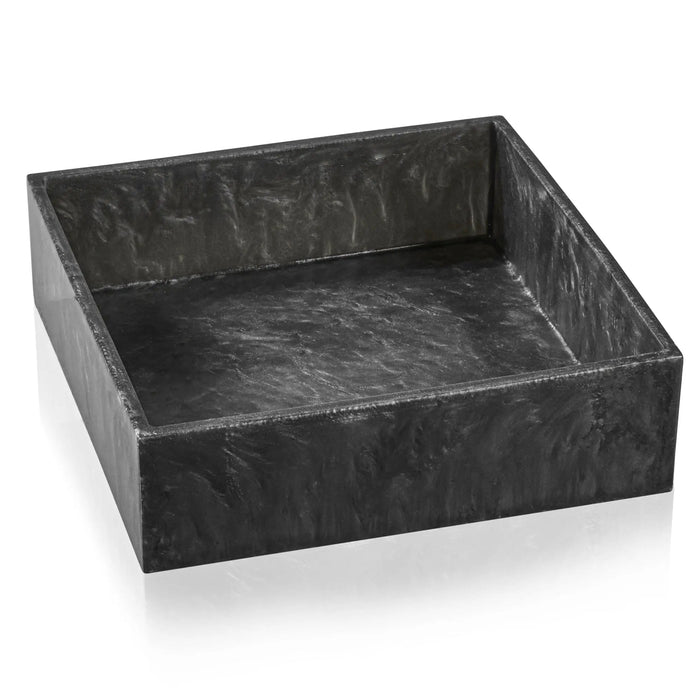 Black resin square salad bowl with textured finish, ideal for elegant table settings and entertaining by Waterdale Collection