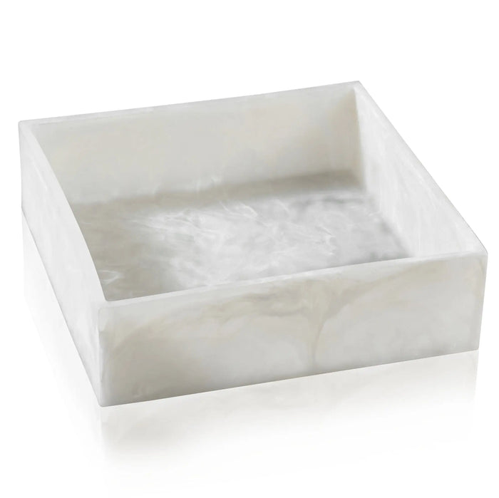 White marble resin square salad bowl by Waterdale Collection, ideal for serving and entertaining at special occasions.