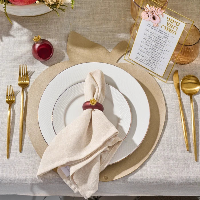 Gold pomegranate Simanim card for the Jewish New Year table