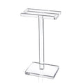 Clear acrylic S-shaped finger towel stand by Waterdale Collection, featuring a tall narrow design with rectangular top and base platforms for bathroom or vanity display.