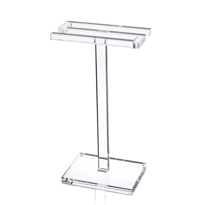 Waterdale Collection S towel set displayed on a modern chrome stand with rectangular shelves