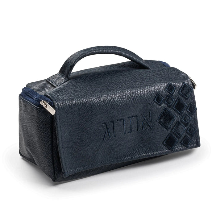 Scattered fur esrog bag in navy, fits a cardboard esrog box inside, for Sukkot (סוכות)