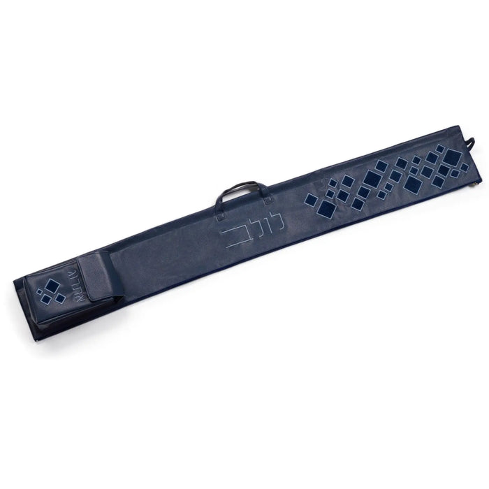 Scattered fur lulav and esrog case in navy, 52" padded case with attached esrog bag, for Sukkos
