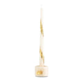 Cream Shabbos candle lighter with gold glitter accents and matching cylindrical holder, elegant design for hadlakat neirot