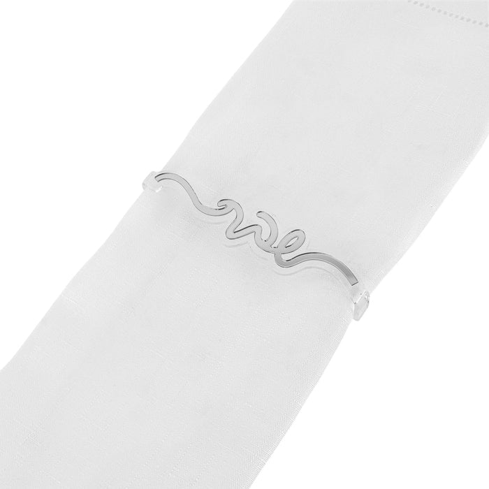 Silver Shabbos napkin wrap with delicate filigree design, perfect for elegant Shabbat table settings and holiday entertaining.