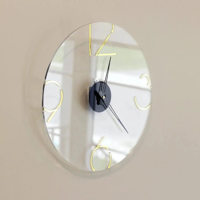 Waterdale Collection gold number wall clock with sleek metal frame and minimalist design mounted on neutral beige wall