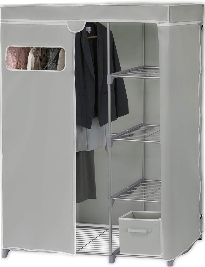 Simple Houseware Freestanding Cloths Garment Organizer Closet with Cover, Grey