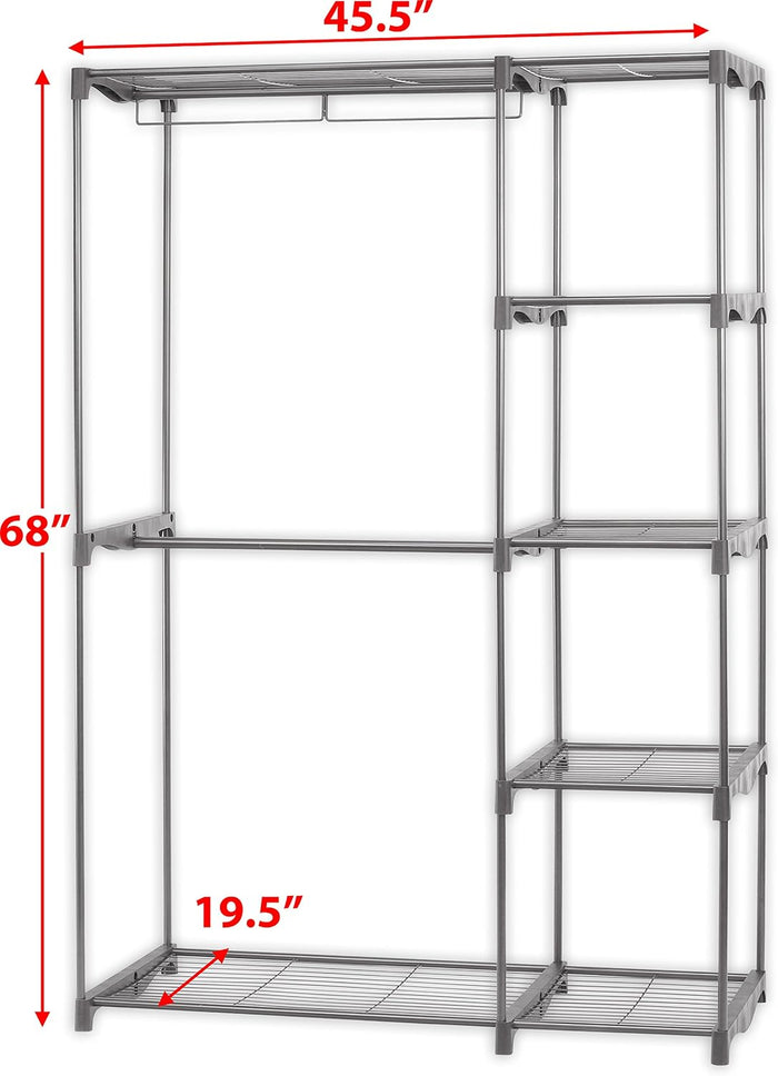 Simple Houseware Freestanding Cloths Garment Organizer Closet with Cover, Grey