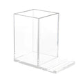 Clear acrylic single pen and phone holder with minimalist design, displaying upright storage on a tabletop surface.