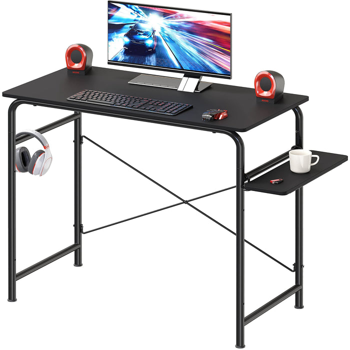 Small Gaming Home Office Computer Desk with Shelf, 16"D x 31"W x 29"H, Black
