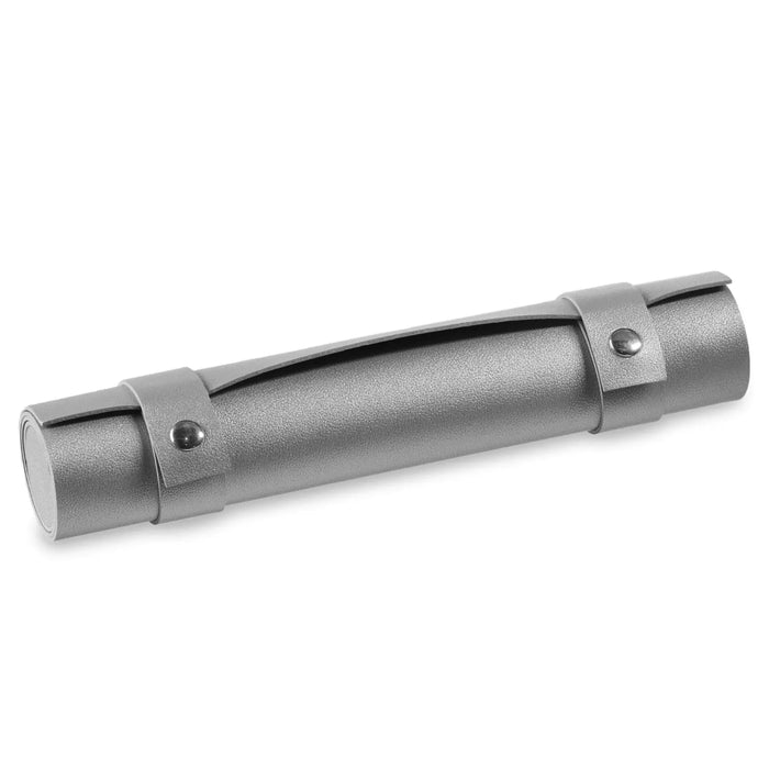 Silver leather menorah tray with carry handles, a wipe-clean mat for Chanukah candle lighting