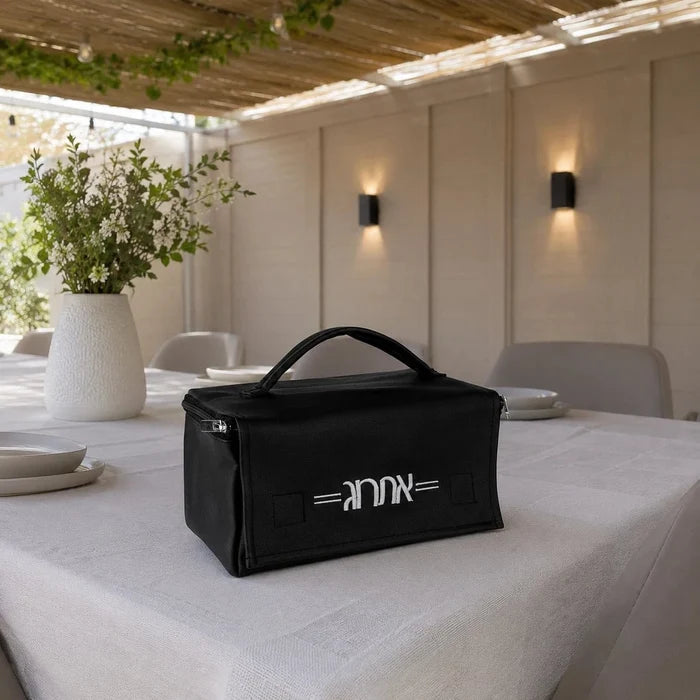 Smooth leather esrog bag (אתרוג) in a set succah, styled for Sukkot