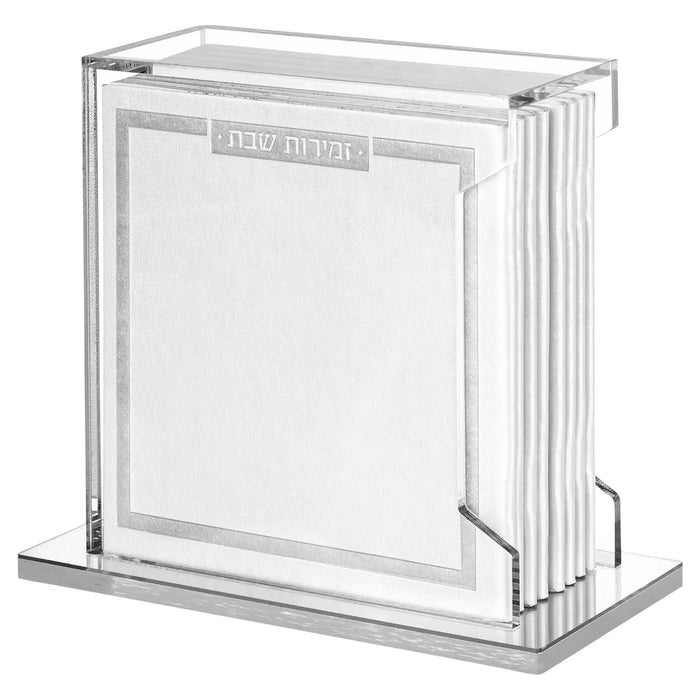 Softcover Leather & Lucite Bencher Set in cream and gold, displayed in clear acrylic case with silver base
