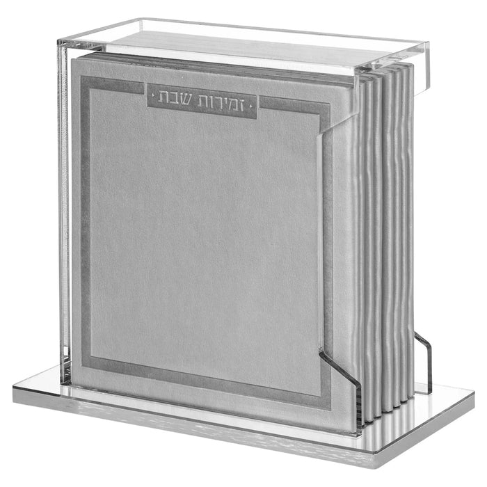 Softcover Leather & Lucite Bencher Set in silver with clear acrylic case, displayed against white background
