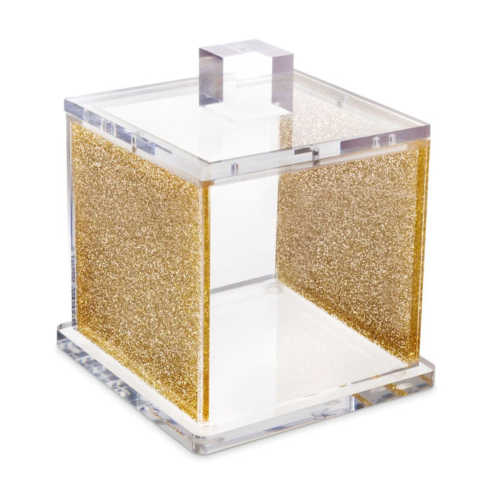 Square glitter canister with cork sides and clear acrylic top and base by Waterdale Collection serveware storage.