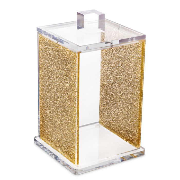Square canister with glitter gold finish and white lid by Waterdale Collection, perfect for kitchen storage and serveware.