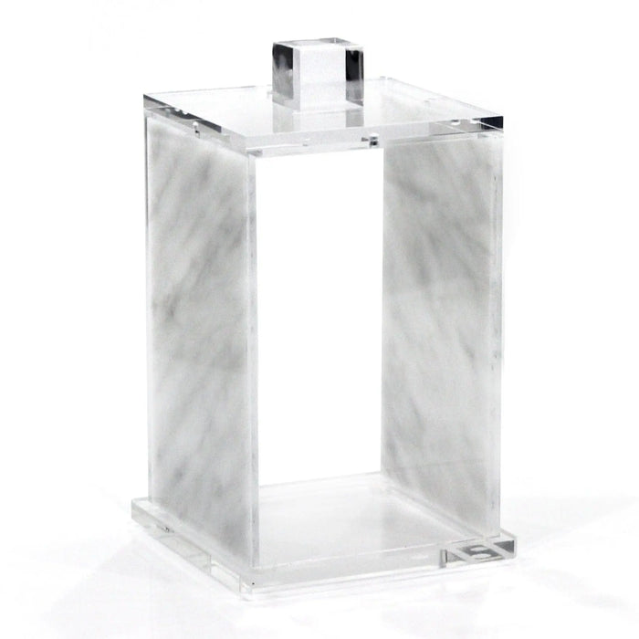 Square marble canister with white interior and chrome lid by Waterdale Collection, empty serveware container.