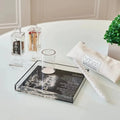 Square Painted Havdalah Set in black displayed on white bathroom counter with spice container and candle holder included