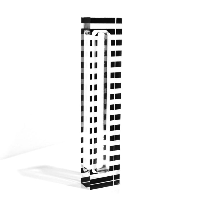 Stripe Mezuzah Case in black and white vertical striped design, modern geometric wall art piece for home decor