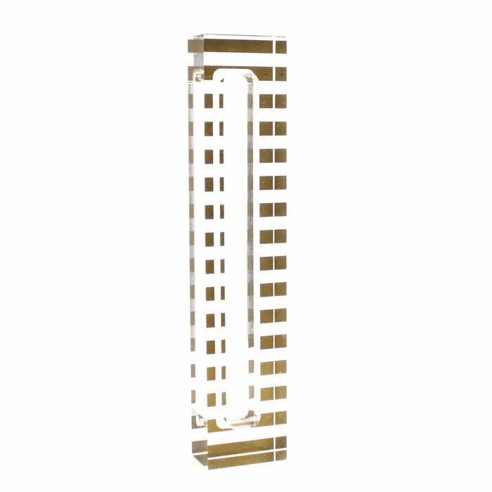 Stripe Mezuzah Case in white and tan striped design, elongated rectangular mezuzah holder for doorway wall mounting by Waterdale Collection.