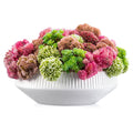 Faux succulent pink white flower pot arrangement in white ceramic bowl with mixed green and pink blooms, tabletop decor from Waterdale Collection