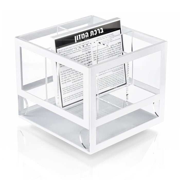 Sukkos card set into a clear Lucite silverware caddy, sukkah table decor for Sukkot (סוכות)