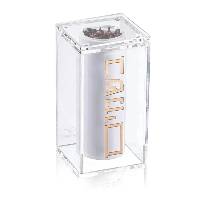 Clear acrylic Suspended Havdalah Set by Waterdale Collection featuring spice box and ceremonial items in minimalist design.