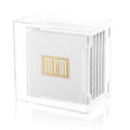 Clear acrylic Shabbos bencher set with cream and gold design, displayed in protective case for Shabbat table.
