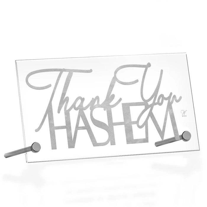 Thank You Hashem Basic Tabletop plaque with elegant script lettering on clear acrylic stand for home or office décor.