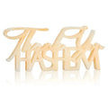 Wooden Thank You Hashem resin sculpture with natural finish, featuring decorative lettering for tabletop display.
