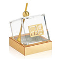 Gold Tilt honey dish in clear Lucite with cover and spoon for Rosh Hashanah, from Waterdale Collection