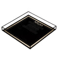 Black Traditional Havdalah Plate with metal rim and handles, used for Shabbat ceremony rituals and spice storage.