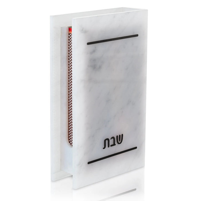 Marble traditional matchbox holder with silver shimmer accents and slot opening, ideal for Shabbat candle-lighting