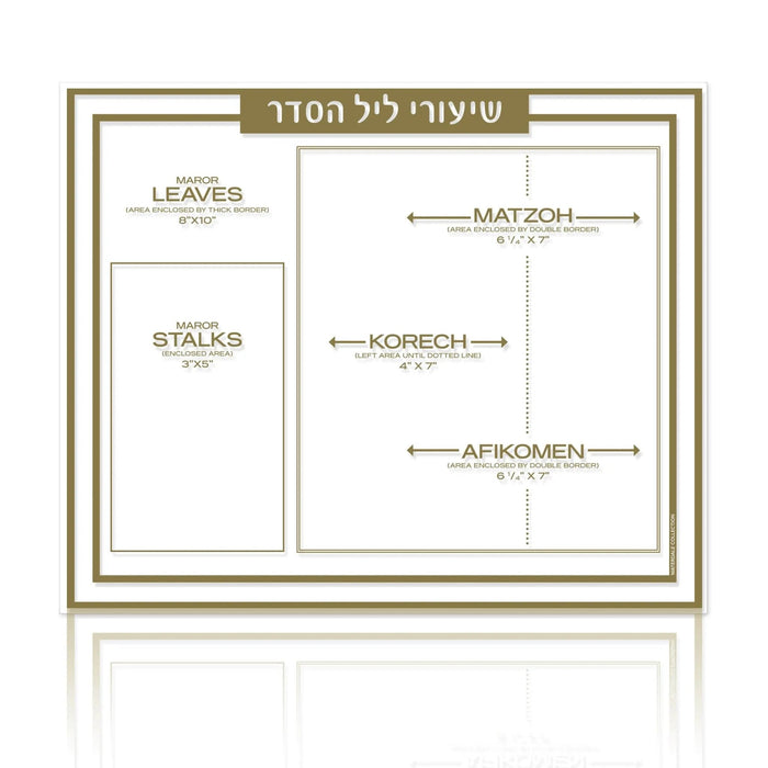 Gold and silver lucite Traditional Shiurim Card for Pesach with organized text layout and elegant border design.