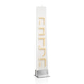 Tall trapezoid-shaped Havdalah candle in cream with multiple wicks, displayed on a white base against a plain background.
