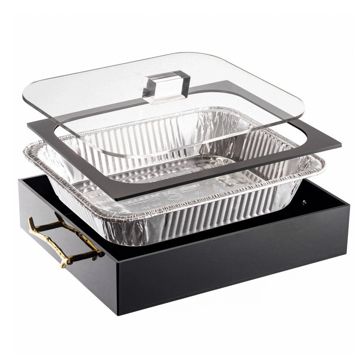 Twig 9x13 pan holder with stacked clear containers and black base for organizing baking dishes and serveware.