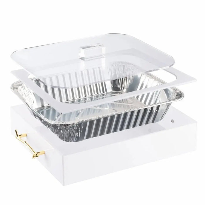 Twig 9x13 pan holder in clear plastic with hinged dome lid, designed for serving baked goods and casseroles.
