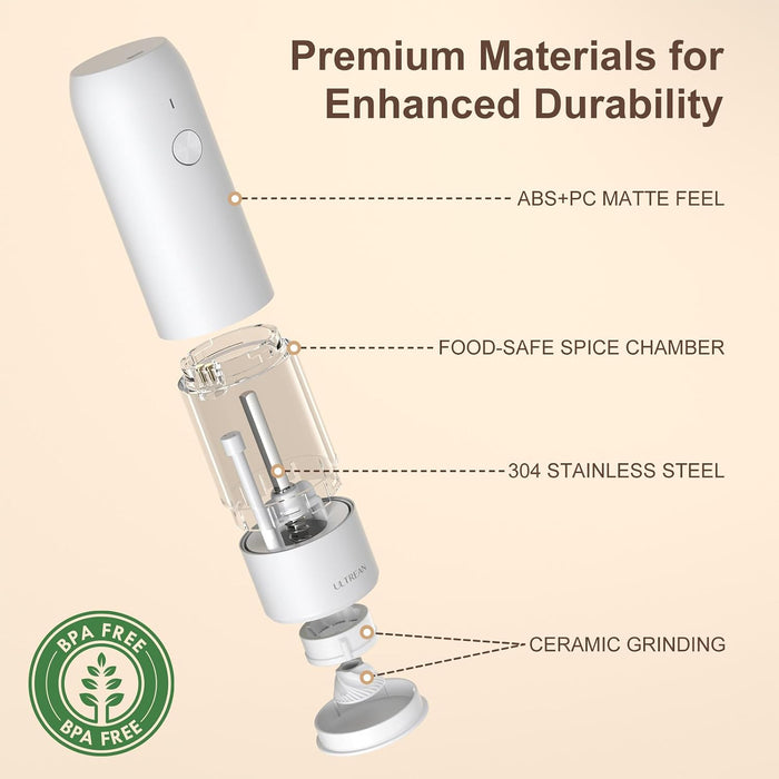 Ultrean Electric Salt and Pepper Grinder Set, Rechargeable, White & Black