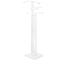 White tall valet stand with vertical ribbed design and top bar, modern men's clothing organizer for suits and accessories
