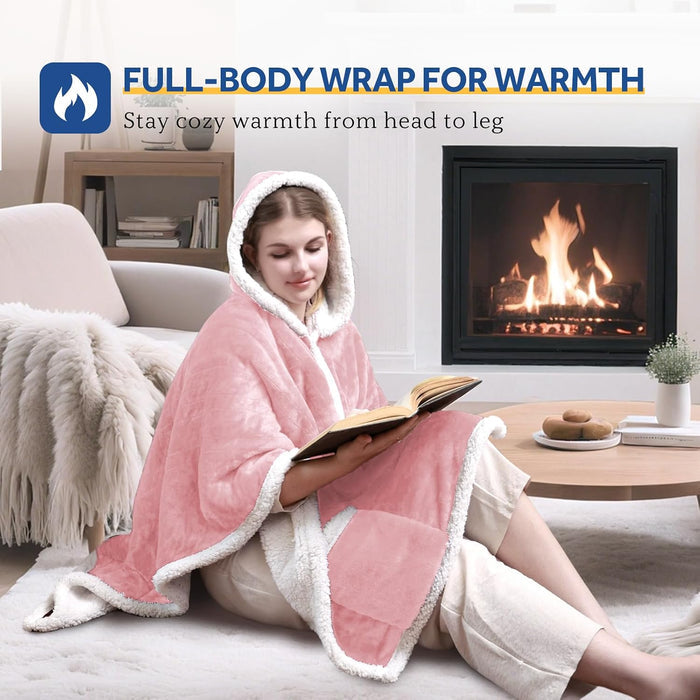 Warmrest Heated Robe Blanket Hoodie for Adults, 4 Heat Settings, 4 Hour Auto Shut Off,  50" x 60"